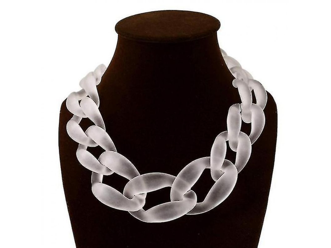 2026-collar Chunky Vintage De Resina Acrílica Colgante Statement Bib Cadena Colgante 45cm Blanco