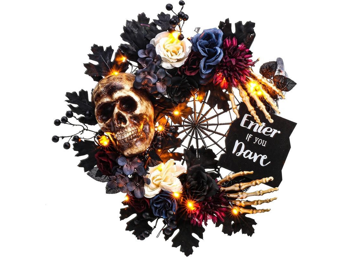 Guirnalda De Calaveras Con Telarañas Y Luces Led Para Puerta/ventana De Halloween.