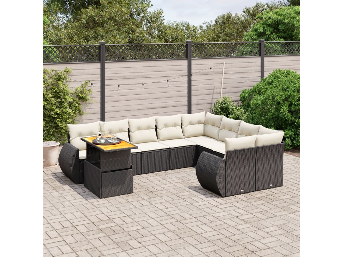 Conjunto de sofás de jardín de 10 piezas DKD Home Decor con cojines de mimbre negros