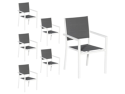 Juego de 6 sillas tapizadas de aluminio blanco - textileno gris HAPPY GARDEN