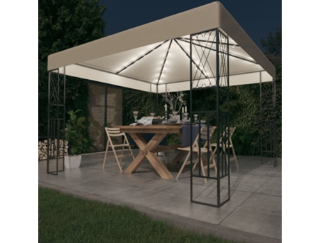 MAISON EXCLUSIVE Cenador con tira de luces LED 3x3 m tela color crema