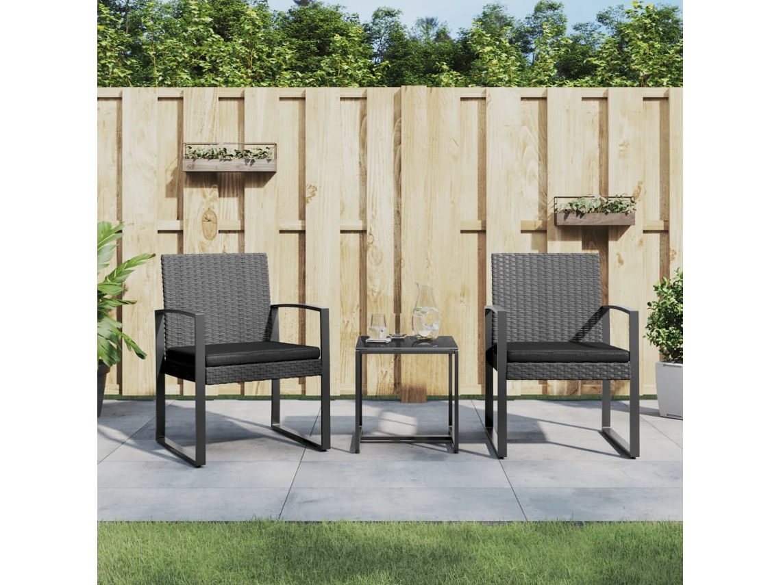 Juego de comedor de jardín de 3 piezas con cojines de mimbre PP gris oscuro, DKD Home Decor