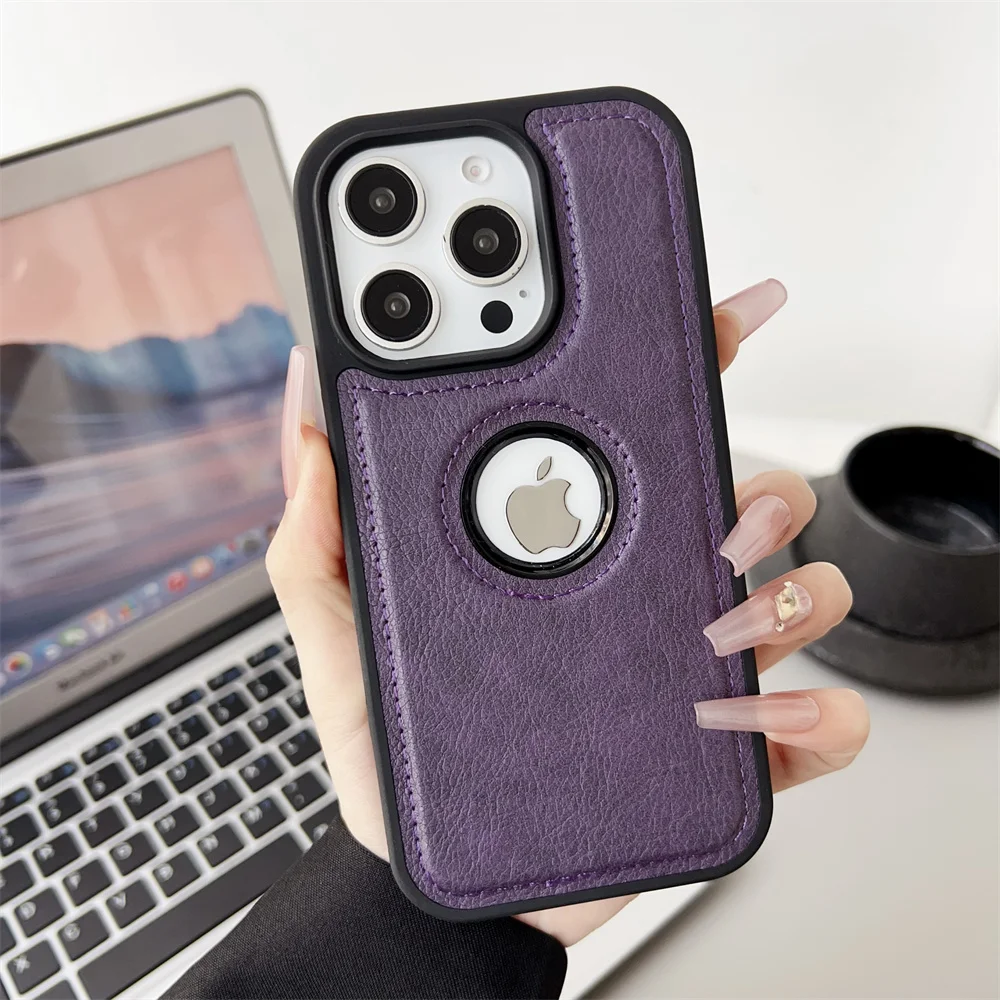 (iphone 16 Pro Max, Morado) Funda De Cuero Sintético Para Iphone, Fabricada En Piel De Vacuno, Resistente A Los Golpes.