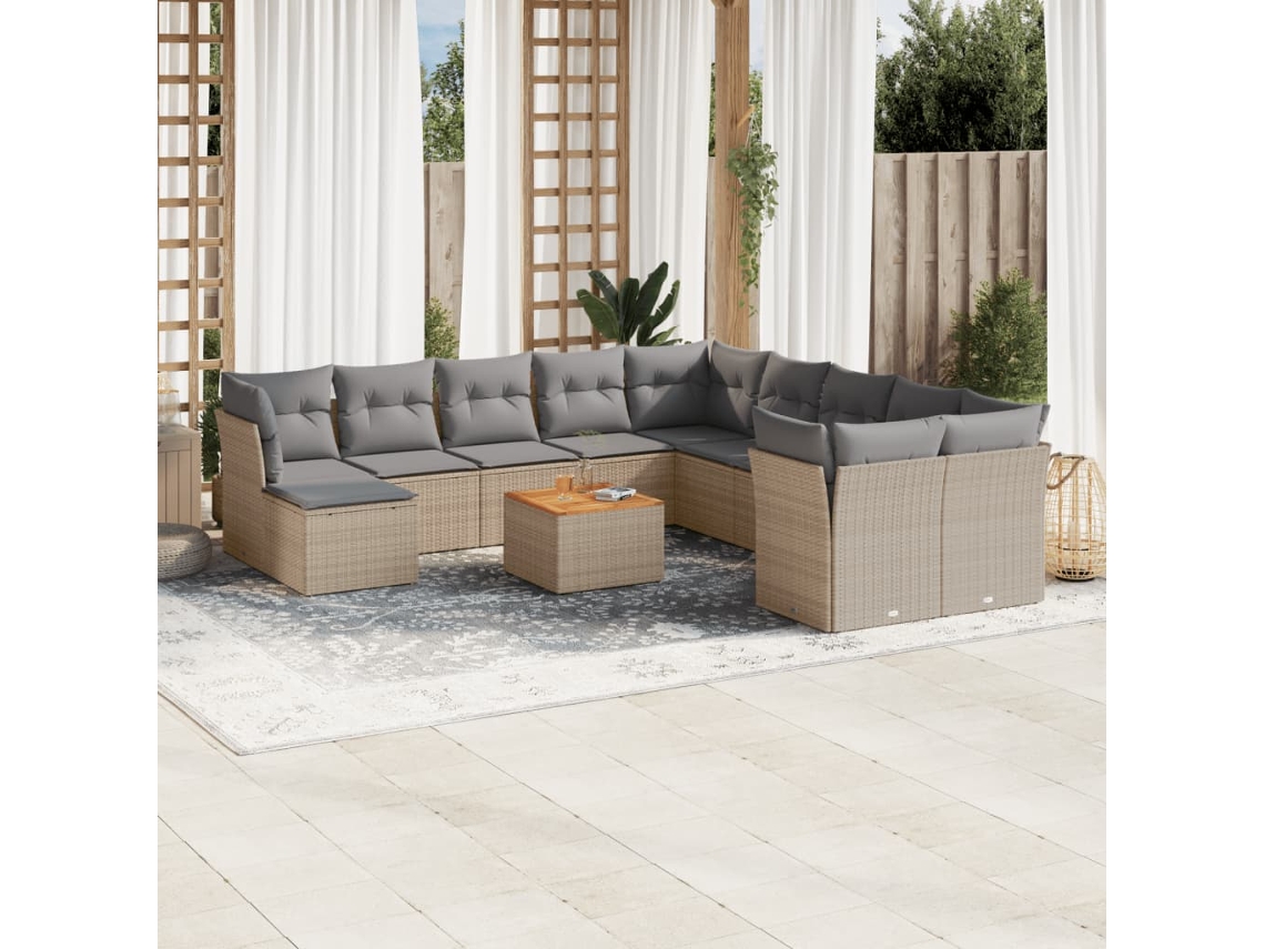 Conjunto de sofá de jardín de 12 piezas con cojines, mimbre sintético beige, Dkd Home Decor