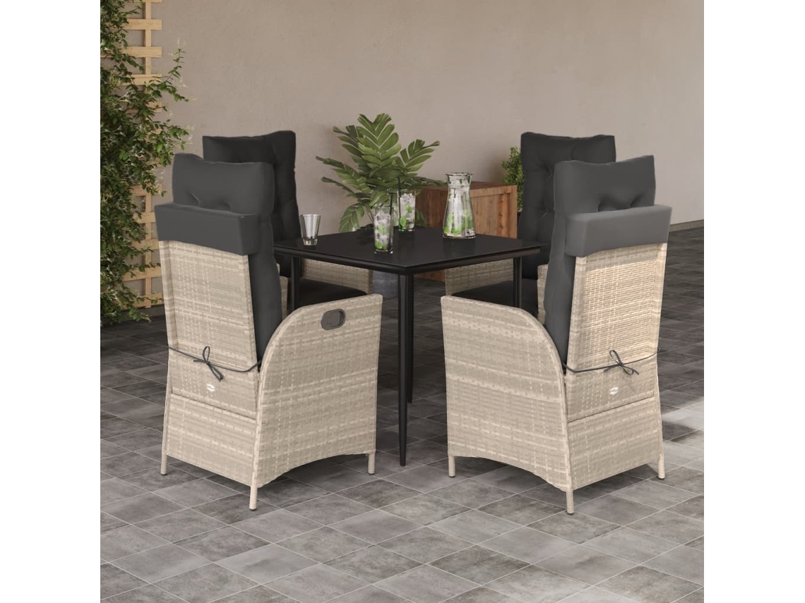 Juego de comedor de jardín de 5 piezas DKD Home Decor con cojines gris claro