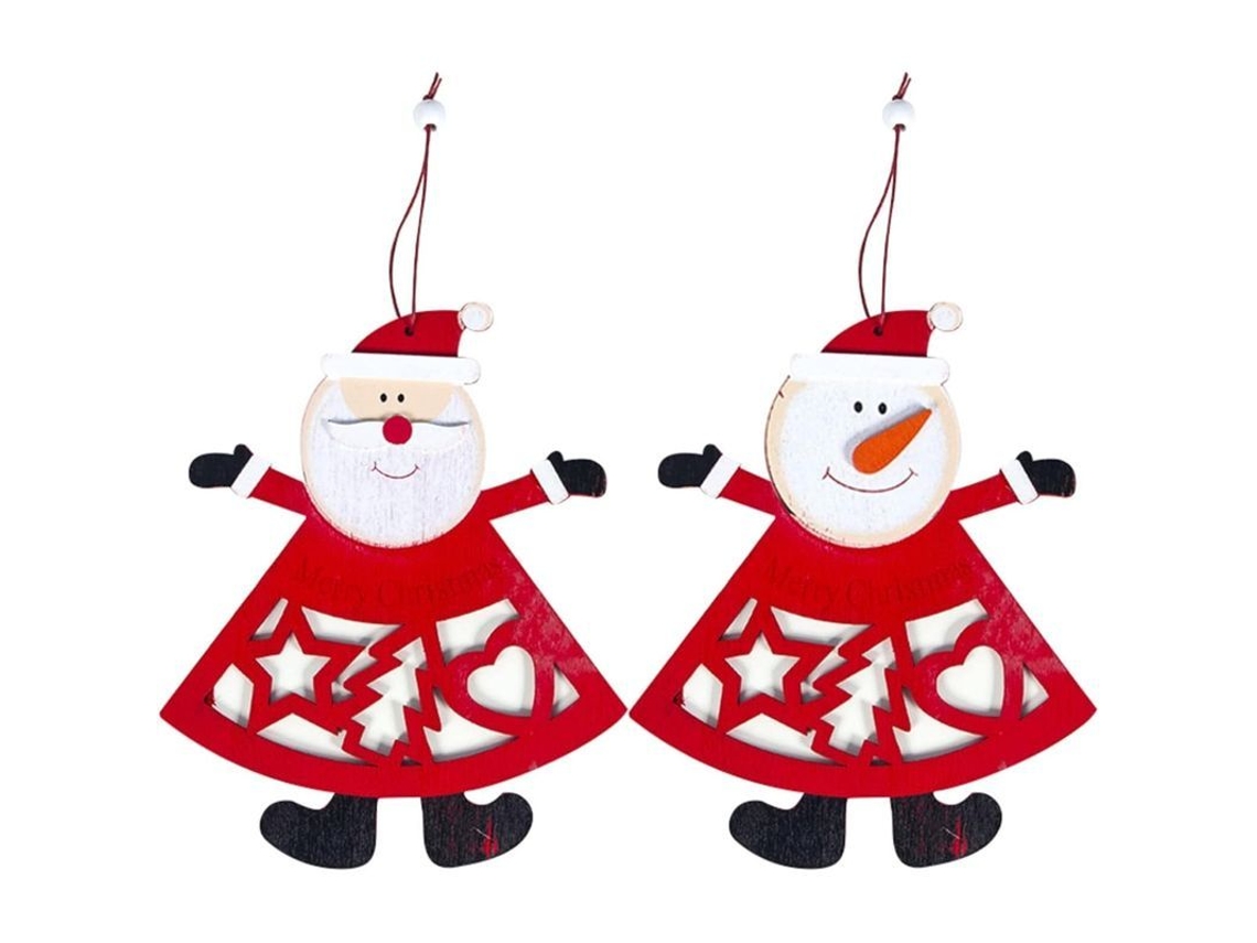 Adorno Navideño De Madera Con Papá Noel Y Muñeco De Nieve: Decorativo Y Reutilizable Gmg