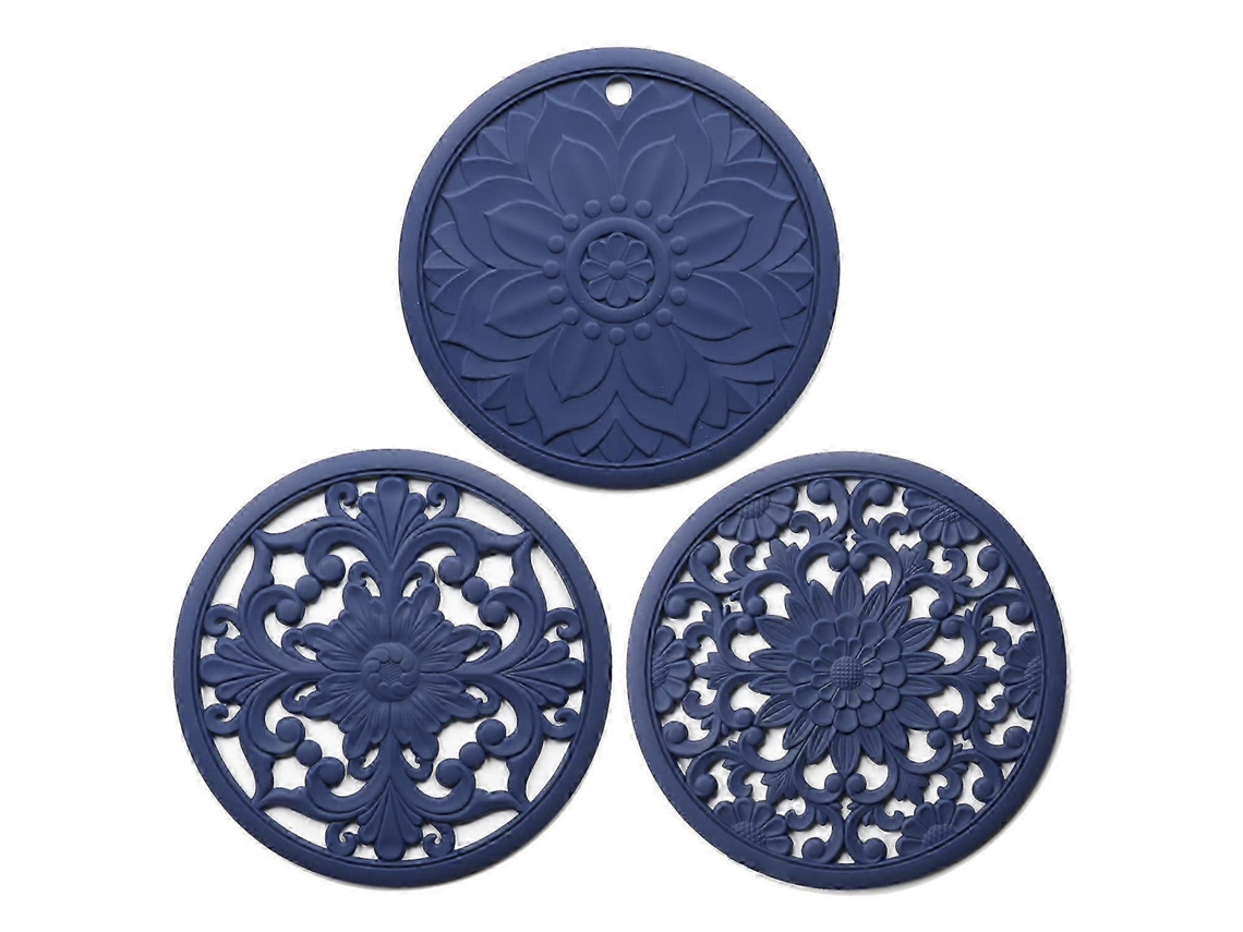 Juego de 3 manteles individuales americanos, aislantes térmicos, antideslizantes y resistentes a los huecos, para mesa de comedor, color azul, Nostalgia88