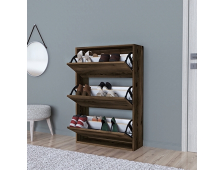 Zapatero Aurskog 3 compartimentos máx. 18 pares aglomerado 110 x 74 x 24 cm Efecto nogal [EN.CASA]