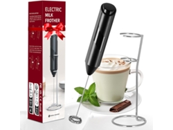 Espumador De Leche Batidor De Mano Con Pilas Con Soporte De Acero Inoxidable Para Café Con Leche Negro Gertiz