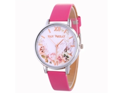 Reloj De Pulsera De Cuarzo Para Mujer Con Correa De Piel Sintética, Estilo Sencillo, Rosa Y Rojo.