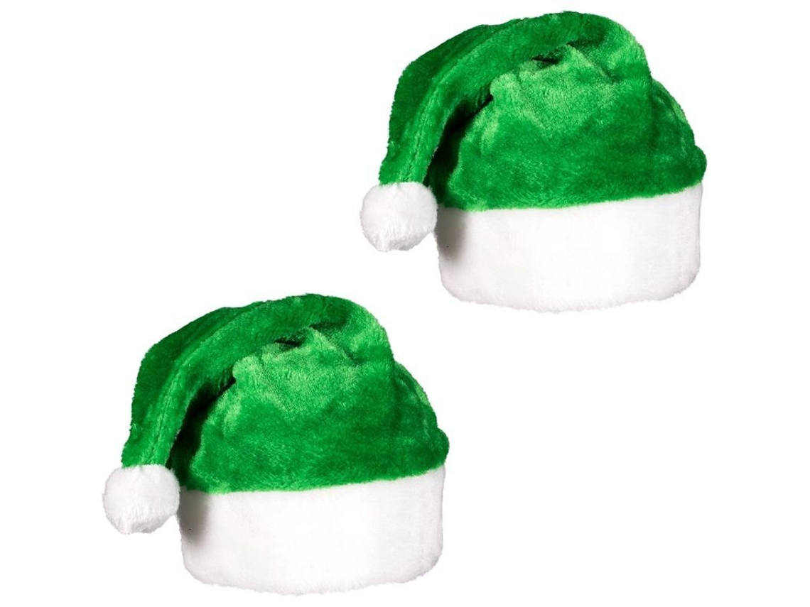 (paquete De 2) Gorro De Papá Noel De Peluche Verde Con Pompones Para Las Fiestas Navideñas