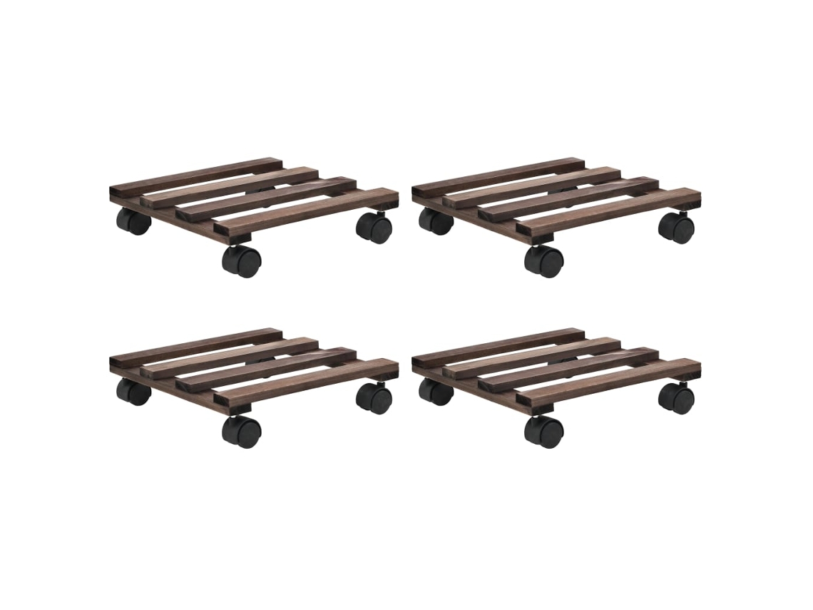 Conjunto 4 Soporte con ruedas para macetas VIDAXL Marrón Madera