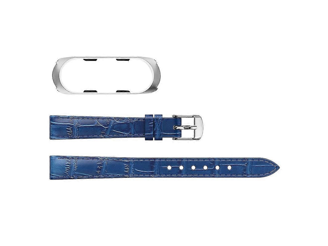 Correa de repuesto de piel de cocodrilo para reloj inteligente 4/3 con caja de acero inoxidable Ly Ebike (azul)