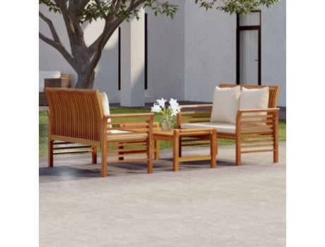 Conjunto 3 de muebles para jardín VIDAXL con cojines madera acacia
