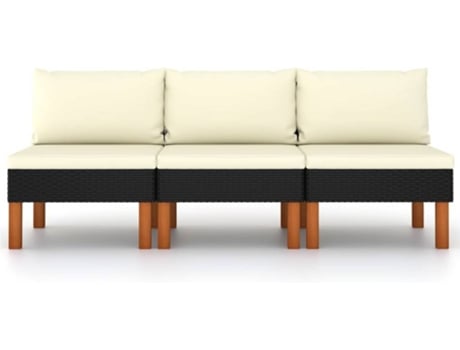 Conjunto 3 Sofá central VIDAXL Negro Poli Ratán (60.5x64.5x67 cm)