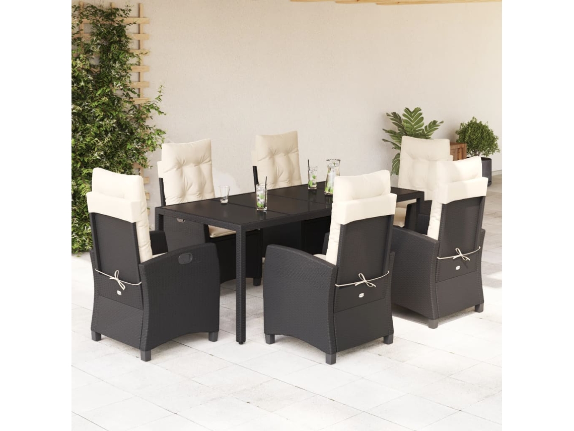 Juego de comedor de jardín de 7 piezas con cojines de mimbre negros de DKD Home Decor