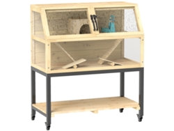 Jaula Para Hámster De 87x43x101cm Con Ruedas Y Rampas, Madera Natural.