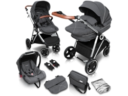 Cochecito Babygo Halime 3 en 1 gris (chasis plateado)