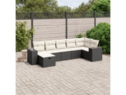 Conjunto de sofá de jardín de 7 piezas con cojines de mimbre negro de DKD Home Decor