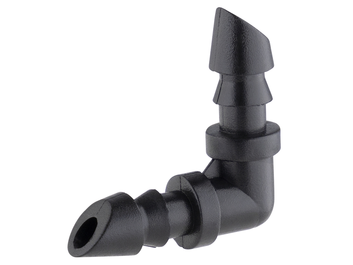 10 conectores estriados en codo para tubería de goteo secundaria de Ø 6 mm AROZ