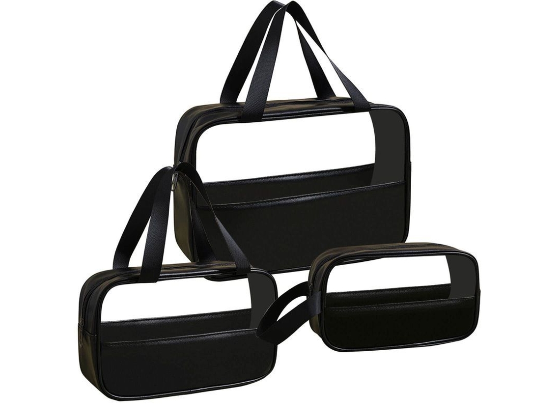 2026-3 Bolsas De Toiletries Transparentes Para Mujer Con Asas Impermeables Para Viajes Y Maquillaje Negro