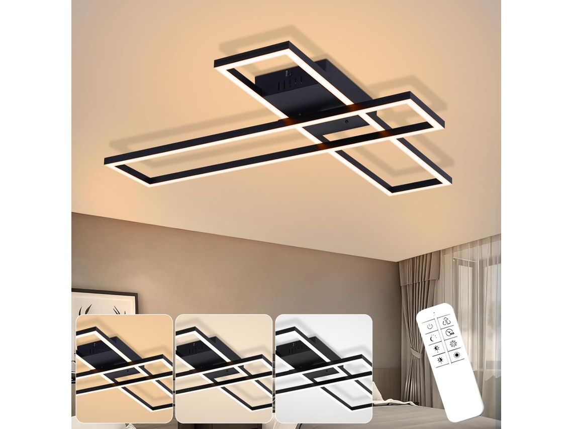 Zmh Lámpara De Techo Led Moderna Regulable 42w Color Negro Con Mando A Distancia Diseño Rectangular Para Dormitorios Cocinas Y Oficinas