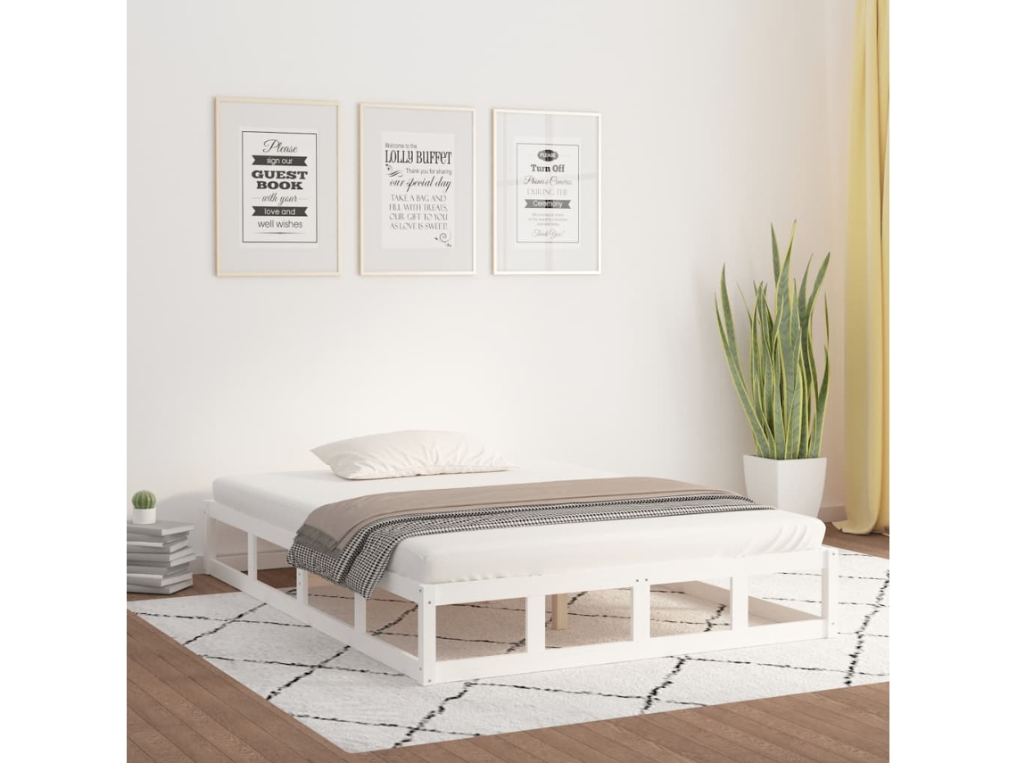 Estructura De Cama De Madera Maciza Blanca 200x200 Cm