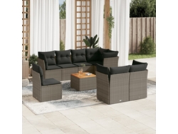 Conjunto de sofá de jardín de 9 piezas con cojines de mimbre gris de DKD Home Decor