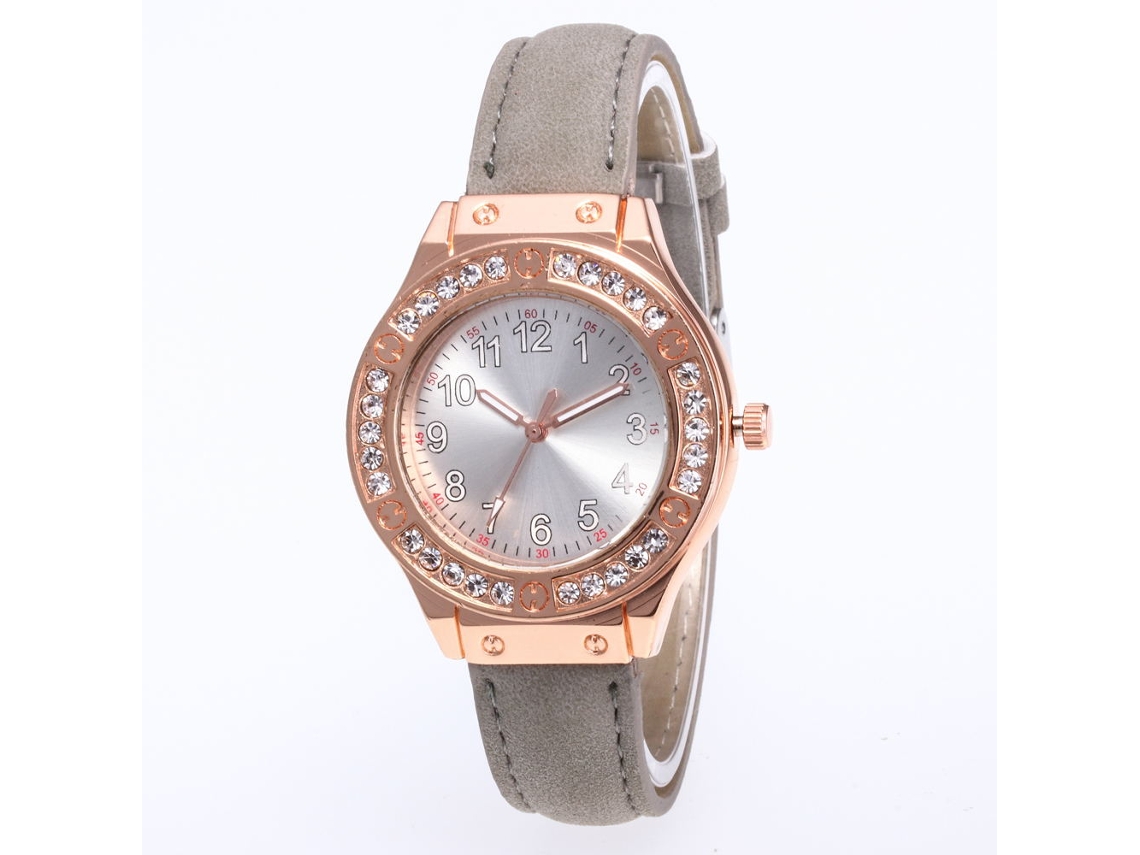 Reloj De Pulsera Para Mujer De Cuarzo Con Correa De Cuero Pu Y Diamantes (gris)