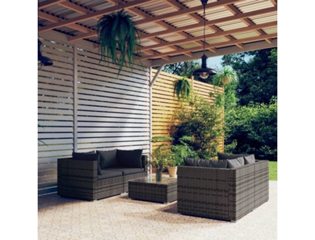 Conjunto 5 de muebles de jardín VIDAXL y cojines ratán sintético gris