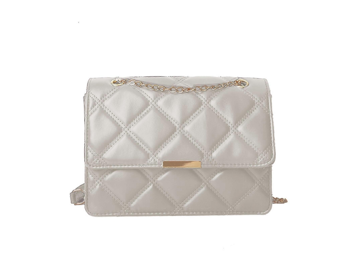 Bolso bandolera cuadrado de piel, bolso de hombro con cadena, bolso mensajero con solapa, blanco