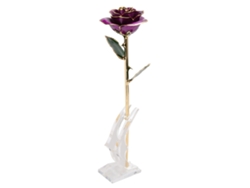 Rosa artificial de oro de 24k con base, regalo de cumpleaños, Día de la Madre, color morado.