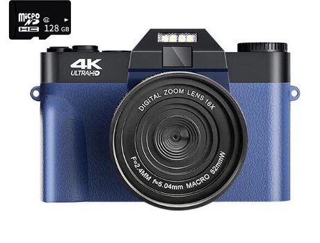 Cámara digital EZII DC08 4K F2.4 16X multiplicación Pantalla de 3 pulgadas Regalo de cumpleaños azul 128G