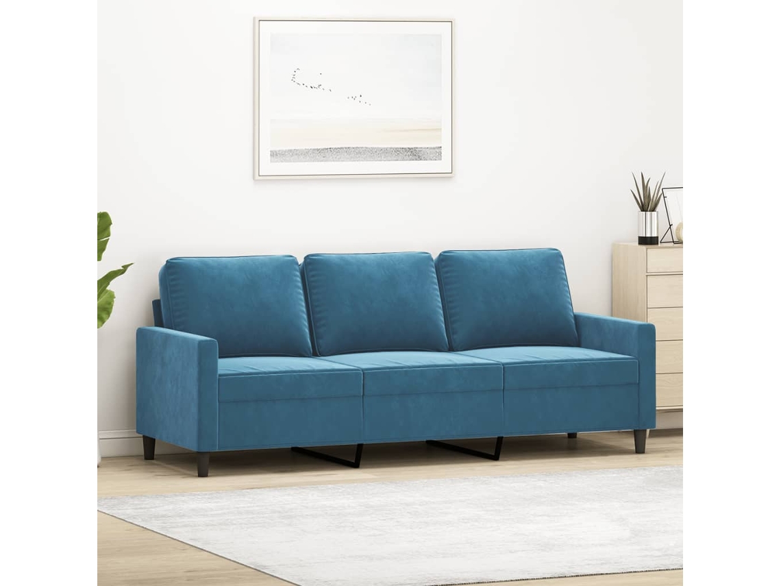 Sofá De 3 Plazas | Sofá De Salón | Sofá De Descanso Terciopelo Azul 180 Cm Wsd409961