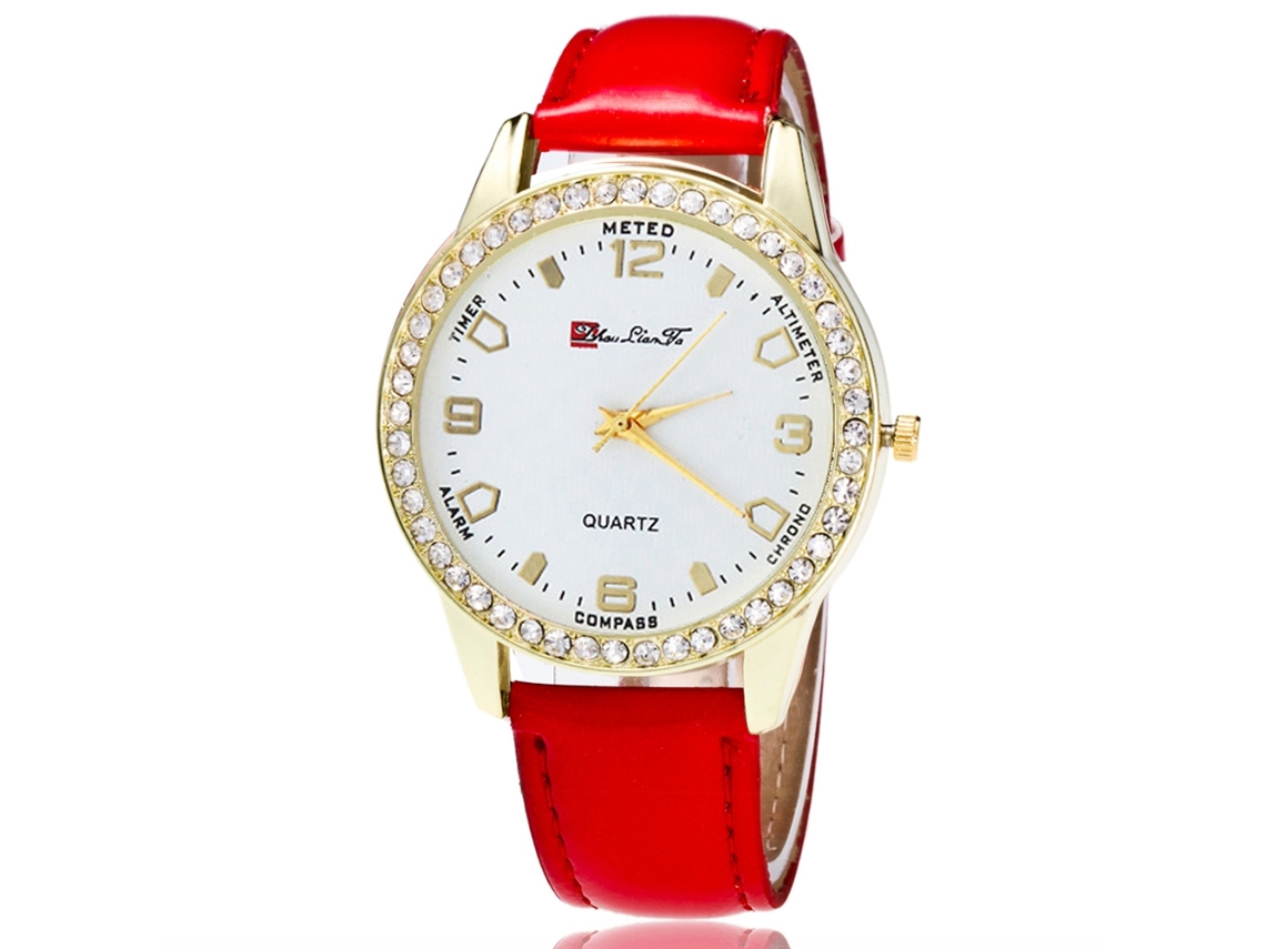Reloj De Pulsera De Cuarzo Casual De Moda Para Mujer Zhoulianfa Con Correa De Cuero Roja.
