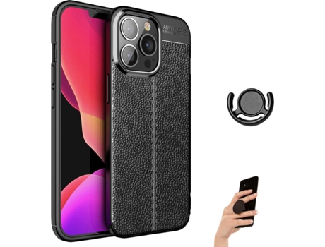 Carcasa + Soporte + Popsocket iPhone 13 Pro Max Rugged Leather Negro