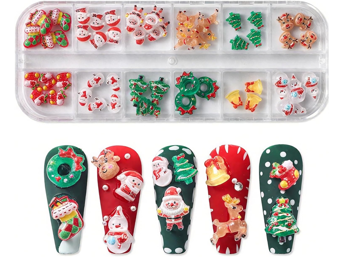 Una Caja De Adornos Navideños Para Manicura, Que Incluye Pegatinas 3d Con La Imagen De Papá Noel.