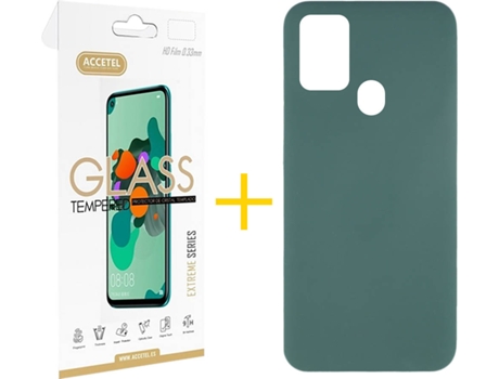 Funda y Protector de Vidrio Samsung Galaxy A21s ACCETEL Silicona Líquida Verde