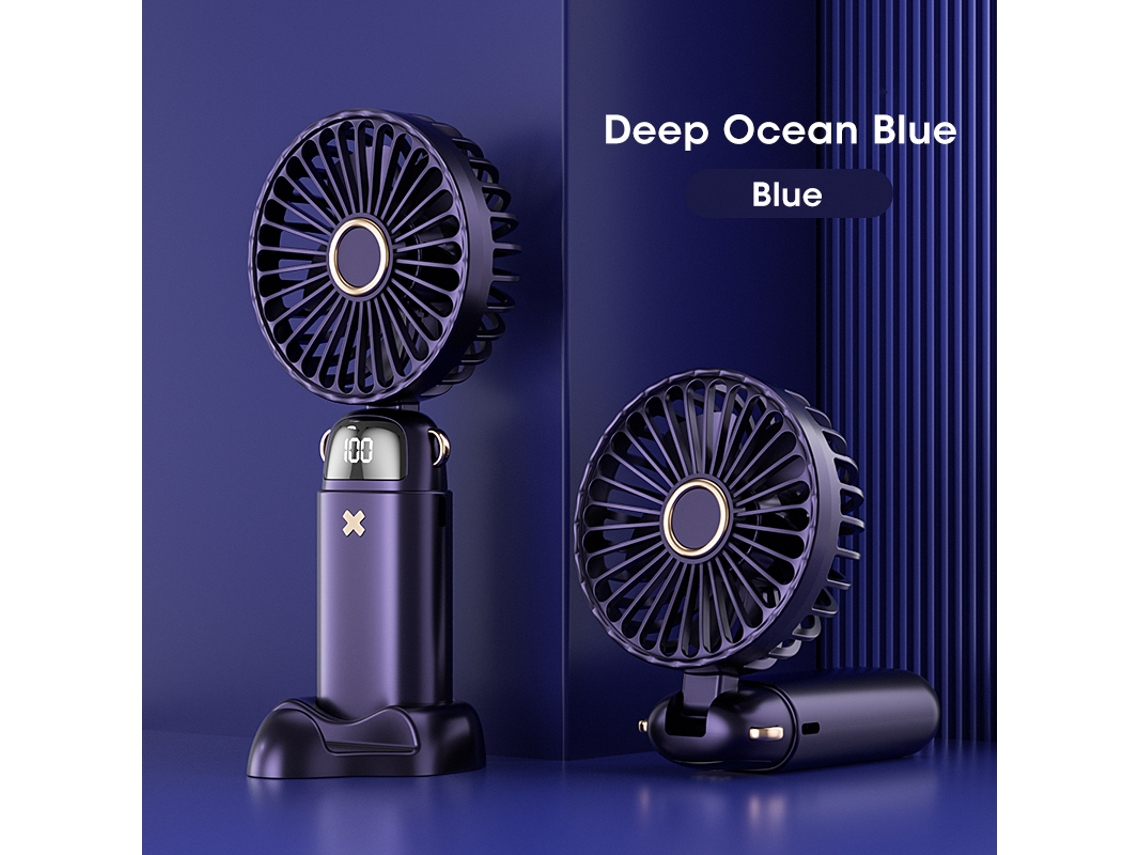 (azul) Ventilador Portátil De Mano, 5 Velocidades De Viento, Multifuncional, Plegable, Con Correa Para El Cuello - 3000 Mah