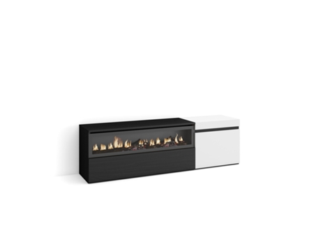 Mueble TV Televisión 150x45x35cm Para TV hasta 65 Chimenea eléctrica Blanco y negro