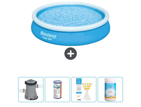 Piscina hinchable redonda Fast Set BESTWAY - 366 x 76 cm - Azul - Bomba incluida Filtrar - Tiras de prueba - Cloro