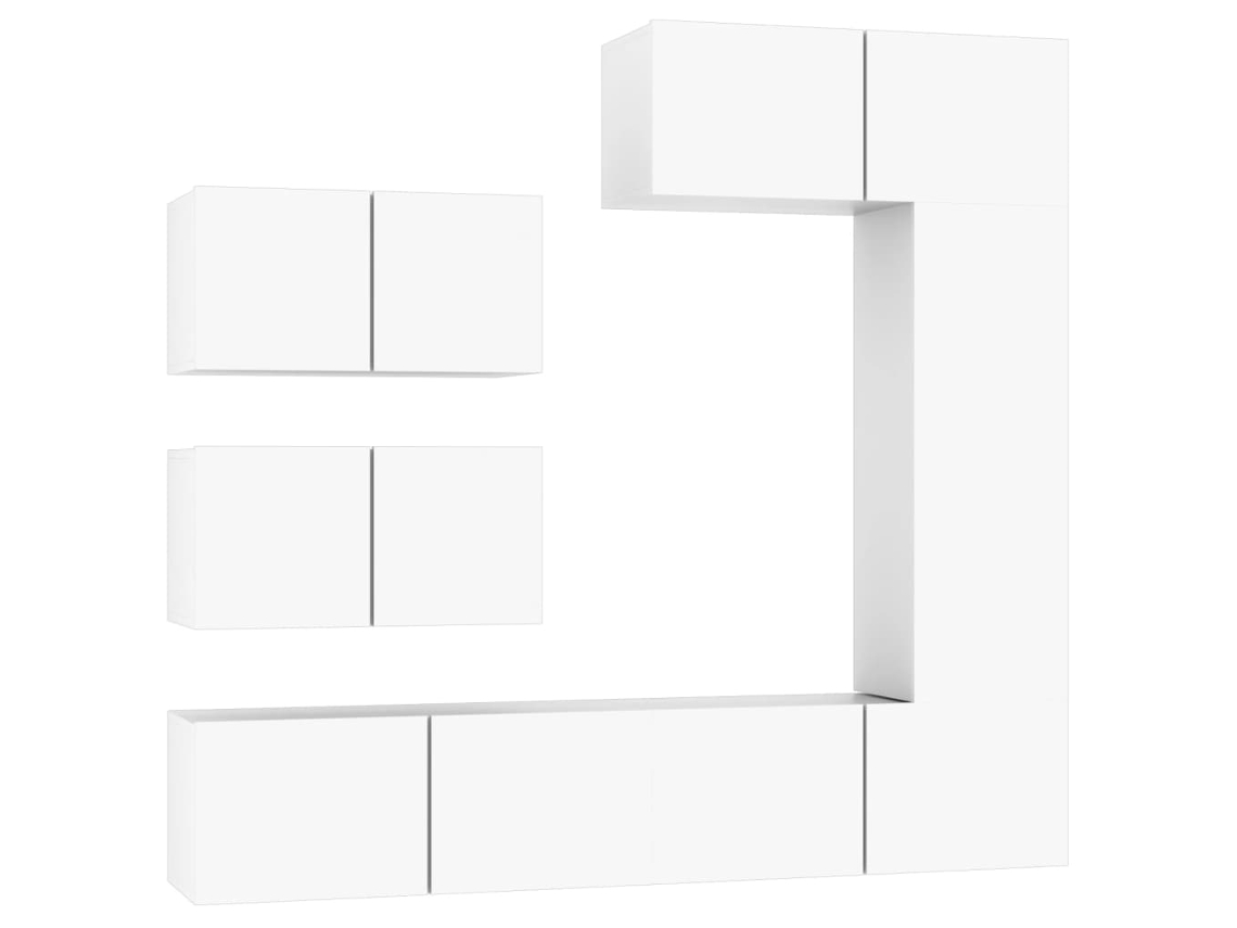 Conjunto de mueble para TV de 6 piezas, madera procesada, blanco, MAISON EXCLUSIVE