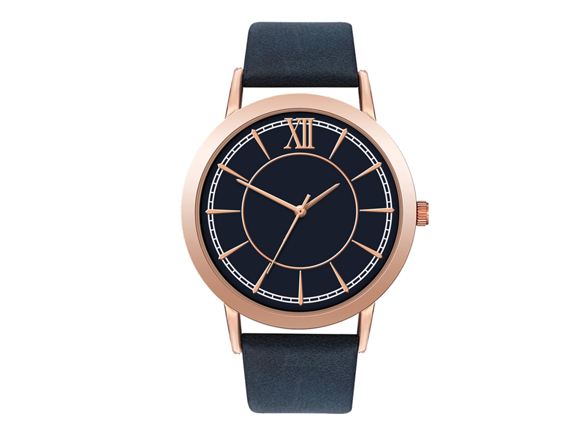 Reloj De Cuarzo Para Hombre Y Mujer, Correa De Piel Sintética, Estilo Sencillo, Azul Marino.
