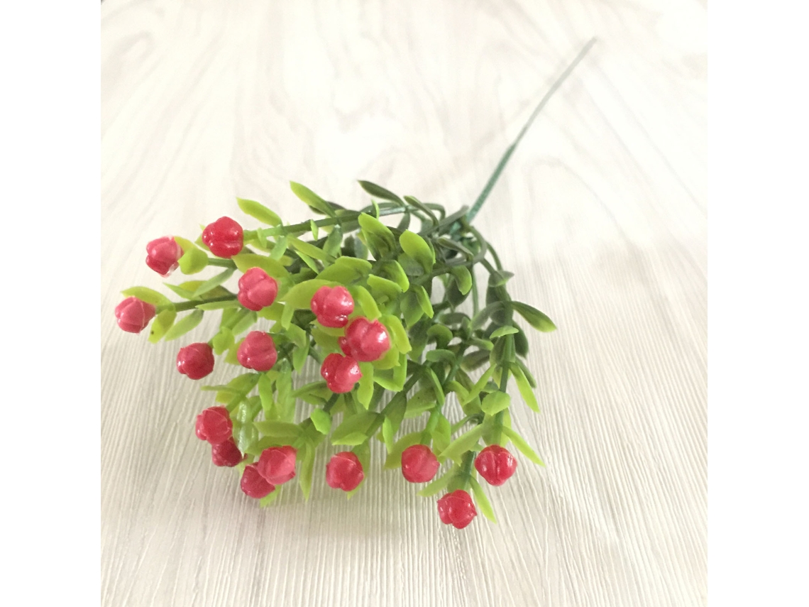 2026-decoración De Planta Plástica Artificial Milan Grano Con Flores Rojas Para Hogar Y Oficina
