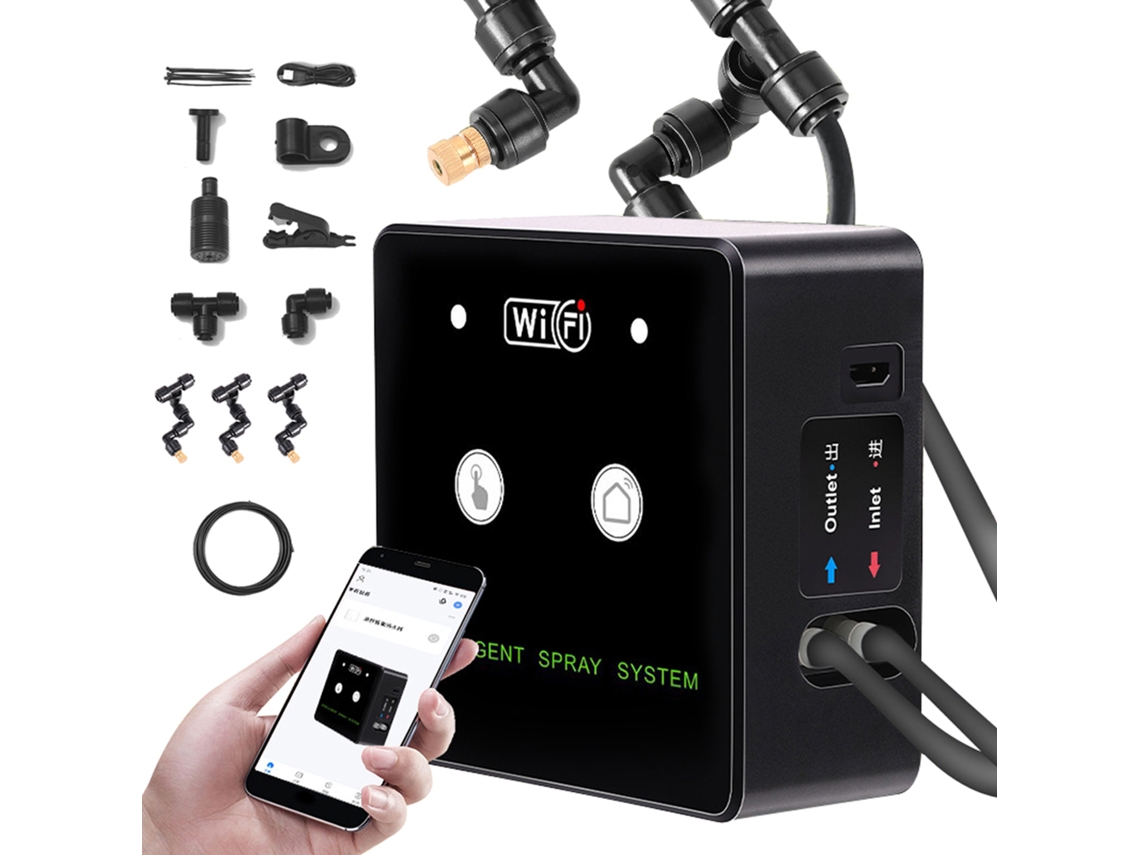 Sistema Niebla programado con Wifi para terrario de jungla con control remoto mediante aplicación, boquilla giratoria automática de 360°.