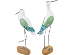 Juego 2 Esculturas Gaviotas Madera Natural Decoración Hogar Oficina Figuras Costeras Estantes Mesas Temática