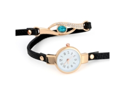 Reloj De Pulsera De Cuarzo Para Mujer Con Cristales Y Correa Ajustable De Pu Negra.