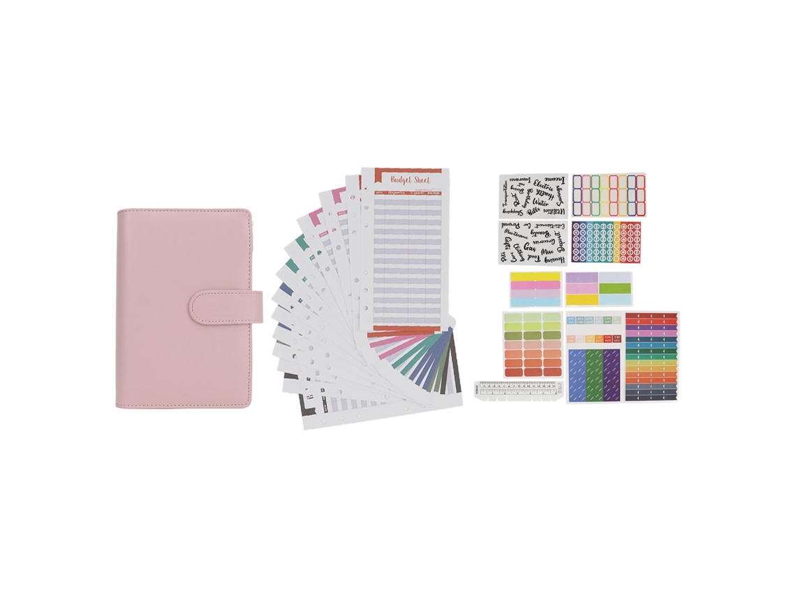 Cuaderno De Hojas Sueltas A6 Con Cubierta De Cuero Desmontable Y Anillas 6, Para Tomar Notas Y Escribir, Exquisito Rosado Con Pegatinas