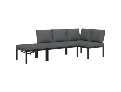 Conjunto 3 de sofás de jardín con cojines VIDAXL aluminio negro