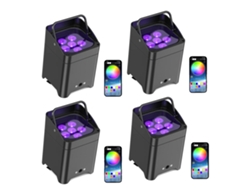 Foco de escenario, control inalámbrico, LED RGBWA+UV, 4 unidades, enchufe europeo.